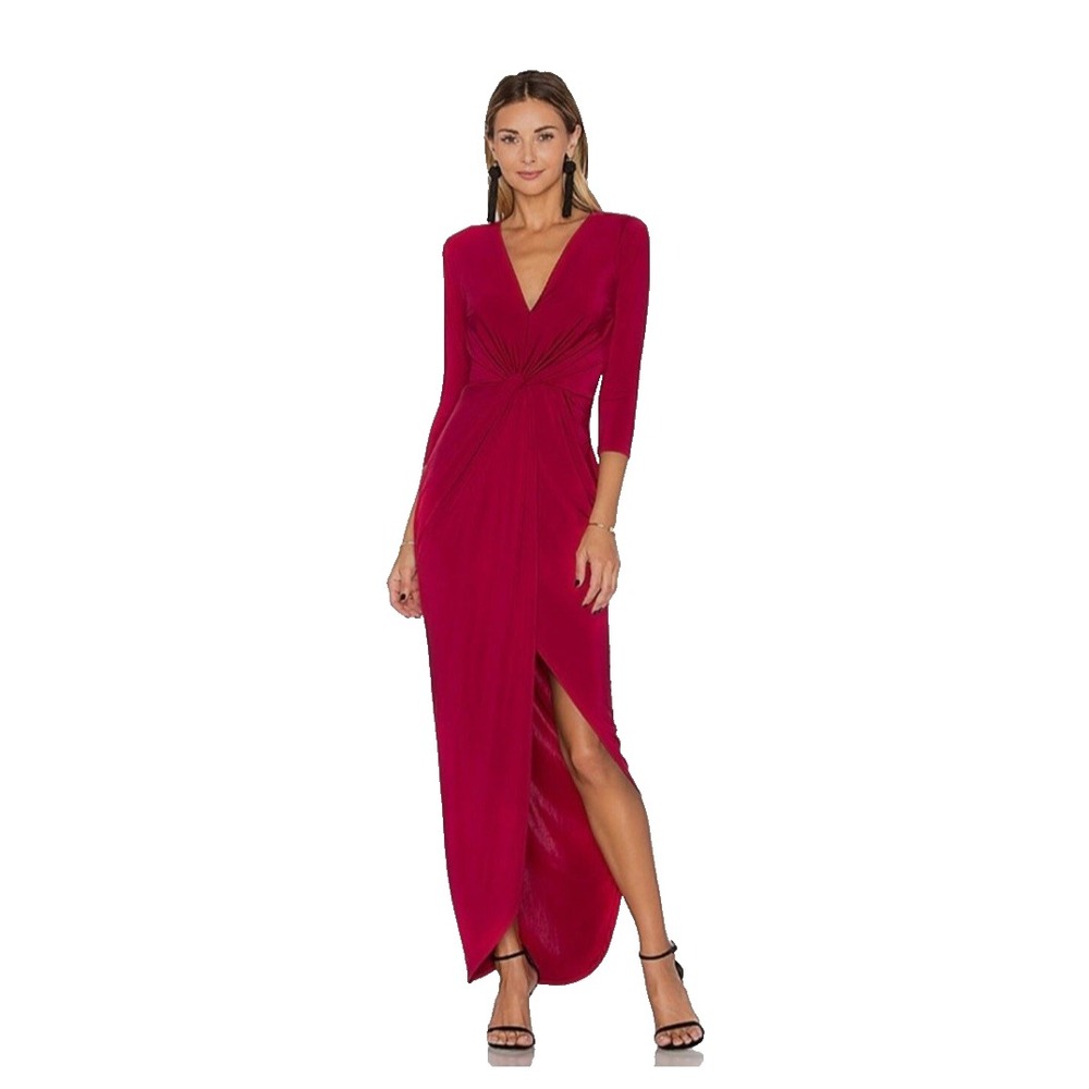 Lovers & Friends‎ Sundance Maxi Dress Sz Medium Burgundy Jersey Knit 3/4 Sleeve
